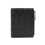 BOTTEGA VENETA 小羊皮及小牛皮編織暗釦式二折短夾/黑色, , large