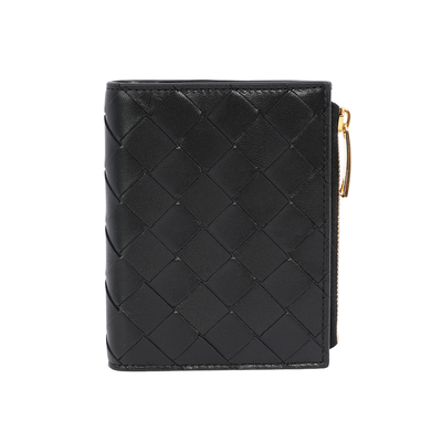 BOTTEGA VENETA 小羊皮及小牛皮編織暗釦式二折短夾/黑色