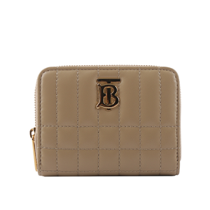 BURBERRY Lola 金字小羊皮縫線設計ㄇ形拉鍊零錢包/燕麥色