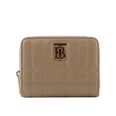 BURBERRY Lola 金字小羊皮縫線設計ㄇ形拉鍊零錢包/燕麥色