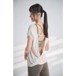 YOGA FLOW Open Back Tshirt - 短袖優雅垂墜後背V領罩衫 - 蕎麥, , large