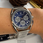 [星晴錶業]MASERATI手錶,42mm,R8873632004寶藍色錶面銀錶殼銀色精鋼錶帶款, , large