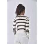 (S) 【安于晴Charlene私服】zara質感修身短版條紋白色長袖上衣二手衣, , large