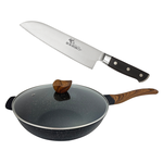 【金永利鋼刀】F8尖鋒三德刀｜全能料理刀+lava cooking 台製32cm七層複合式合金不沾炒鍋, , large