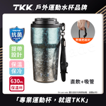 【TKK】洛奇系列 純鈦Ti 咖啡杯 保溫杯 隨身杯 630ML(提繩+直飲+吸管)-鈦藍光, , large