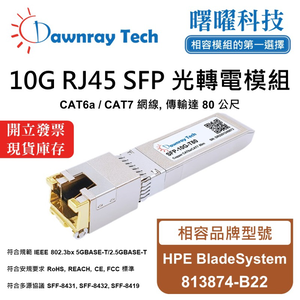 【Dawnray】HPE BladeSystem 813874-B22 Compatible Copper Module Transceiver Module RJ45 Module mini-GBIC 10G CAT6A/CAT7 RJ45 80m Hot-Pluggable 3.3V Single Voltage