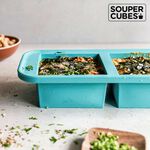 官方直營【Souper Cubes】多功能食品級矽膠保鮮盒2格_湖水綠(500ML/格), , large