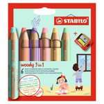 STABILO 德國 思筆樂 woody 3 in 1 伍迪樂三合一可水洗水彩粉蠟筆 附削筆器 馬卡龍6色組/盒 ST8806-3, , large