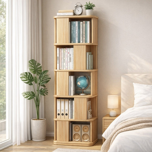 【AOTTO】簡約實木旋轉五層置物書架(WD-019)