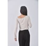 (S) xiao yan jia韓牌修身短版圓領杏色長袖上衣二手衣, , large