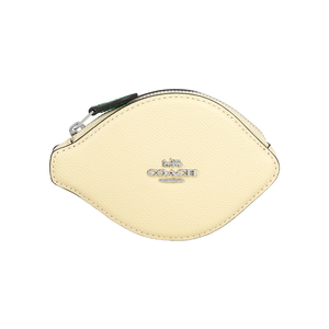 COACH 銀字Logo 防刮皮革檸檬造型拉鍊零錢包(月光黃)