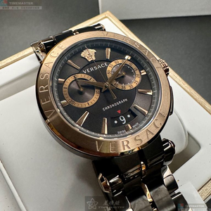 [星晴錶業]VERSACE手錶,46mm,VS11731黑色錶面古銅色錶殼黑金色精鋼錶帶款