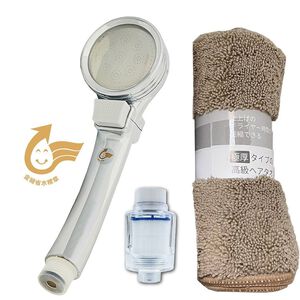 [春佰億]水摩爾 金級省水標章 一鍵止水 增壓spa蓮蓬頭-送過濾器+雪尼爾大浴巾 極細加壓水流節水花灑 美肌健康沐浴WM-118