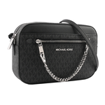 Michael Kors 銀字滿版塗層帆布附鏈帶前口袋方包/黑色, , large