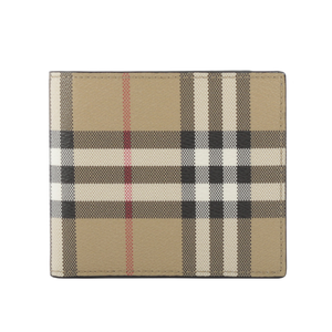 BURBERRY 經典格紋帆布對開零錢袋短夾/米色