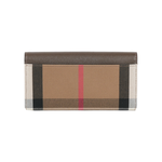 BURBERRY Halton 大格紋帆布及牛皮翻蓋二折長夾(烏木棕), , large