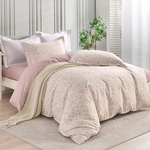 【Betrise】Camellia cheese | Environmentally friendly printing and dyeing anti-mite antibacterial 100% combed cotton dual-purpose quilt bed sheet set - double, , large