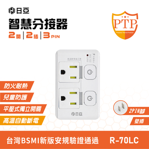 [寶旺旺] 日亞 智慧防雷3孔2插 3面插 分接器(新安規 PTP高溫斷電指示燈) R-70LC