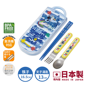 【百科良品】日本製 迪士尼 史迪奇 夏日搖擺 環保筷子+湯匙+叉子三件餐具組(日本境內版)