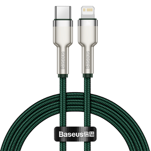 【BASEUS】倍思20W金屬卡福樂Type-C to Lightning數據線 100公分 墨綠色(充電線 蘋果線 快充線)