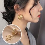 【Gulicc】古莉可 耳環 金色多層次幾何圓耳環, , large