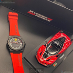 [星晴錶業]FERRARI手錶,42mm,FE00002黑色錶面黑錶殼紅矽膠錶帶款, , large