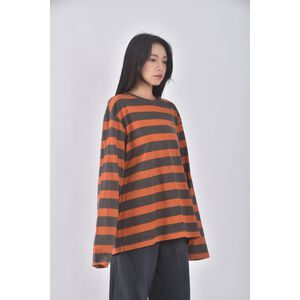 (M) 【智恩私服】stussy質感棉質純棉條紋橘色長袖上衣二手衣