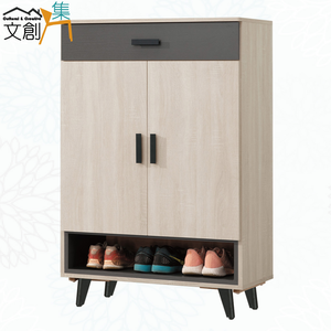 【文創集】包曼2.7尺二門二抽鞋櫃(客約商品)淺橡木紋色系