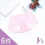 【K's凱恩絲】粉嫩透花蕾絲包臀專利有氧蠶絲內褲(6件組), , large