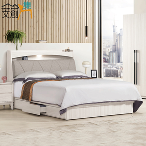 【文創集】朵利6尺雙人加大耐刮皮夜燈三抽床台組合(床頭＋三抽床底＋不含床墊)(客約商品)