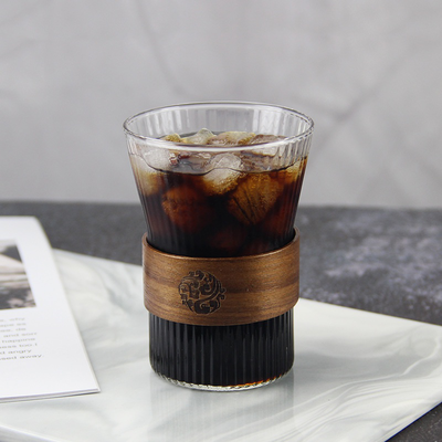 日系簡約條紋玻璃杯 木紋環玻璃條紋杯 玻璃杯 水杯 咖啡杯 手拿杯 拿鐵杯 日式條紋耐熱玻璃杯 嚴選咖物 耐熱玻璃