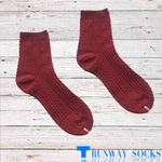 【RUNWAY】《RUNWAY SOCKS》Best-Selling Japanese Style Trendy Short Socks &ndash; Double Cylinder Technology with Retro Jacquard Design &ndash; Burgundy &ndash; 1 Pair, , large
