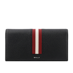 BALLY Ribbon 紅白條紋牛皮對開長夾/黑色, , large