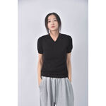 (XS（含）以下) burberryv領黑色短袖上衣二手衣, , large