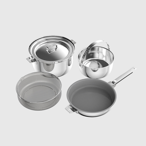 THANKFUL Chef's Steel Good Pot Series - 24cm Ceramic Frying Pan + 24cm Soup Pot Set (Includes Shared Lid)