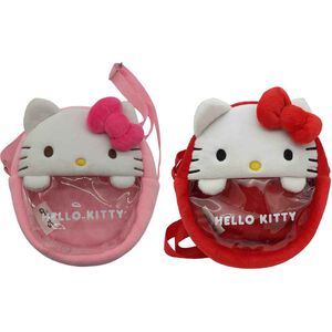 Hello Kitty 絨毛圓型透明斜背包-顏色隨機出貨
