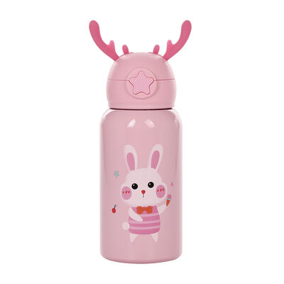日光生活可愛鹿角吸管保溫瓶450ml-兔子