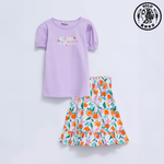 【SOLO Vintage】LCW Girls Lotus Leaf Sleeve Top & Small Flower Elastic Skirt Set Cotton Made in Turkey 3-4y, , large