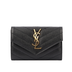 YSL 山形紋荔枝皮金字logo小卡/短夾/黑色, , large