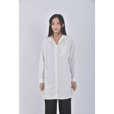 (XL) 長版排扣白色襯衫上衣二手衣