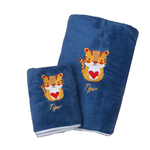 12生肖 珊瑚絨毛巾浴巾 【虎-藍色,浴巾】彩色刺繡 牛年 毛巾 3秒瞬吸 活性印染 掛耳設計 十二生肖 生肖, , large