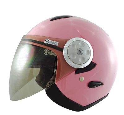 【機車百貨】半罩雙層鏡安全帽-粉紅L