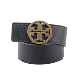 TORY BURCH Miller 素面皮革寬3.8cm雙面可用皮帶S/黑色/焦糖色, , large