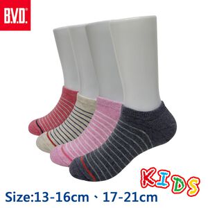 【BVD】簡約條紋氣墊童踝襪<粉,17-21cm>B262 毛巾底 低口襪 童襪