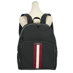 BALLY Code 紅白織帶尼龍拉鍊口袋後背包/黑色, , large