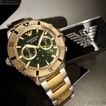 [星晴錶業]ARMANI手錶,44mm,AR00080墨綠色錶面金色錶殼金銀相間精鋼錶帶款, , large