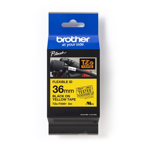 【 BROTHER】兄弟牌  黃底黑字 36mmx8M 抗凍(可彎曲)標籤帶/ 包 TZe-FX661