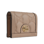 GUCCI GG Logo 縫線設計二折卡片小短夾/灰粉色, , large