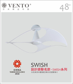 【VENTO芬朵】48吋 SWISH設計師聯名系列 DC直流馬達 有燈款 遙控吊扇 白/粉紅/淺色竹紋/胡桃木紋色 台灣製造, , large