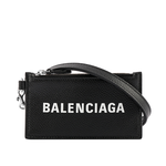 BALENCIAGA 經典Logo牛皮小款卡片夾/附可拆式掛繩/黑色, , large
